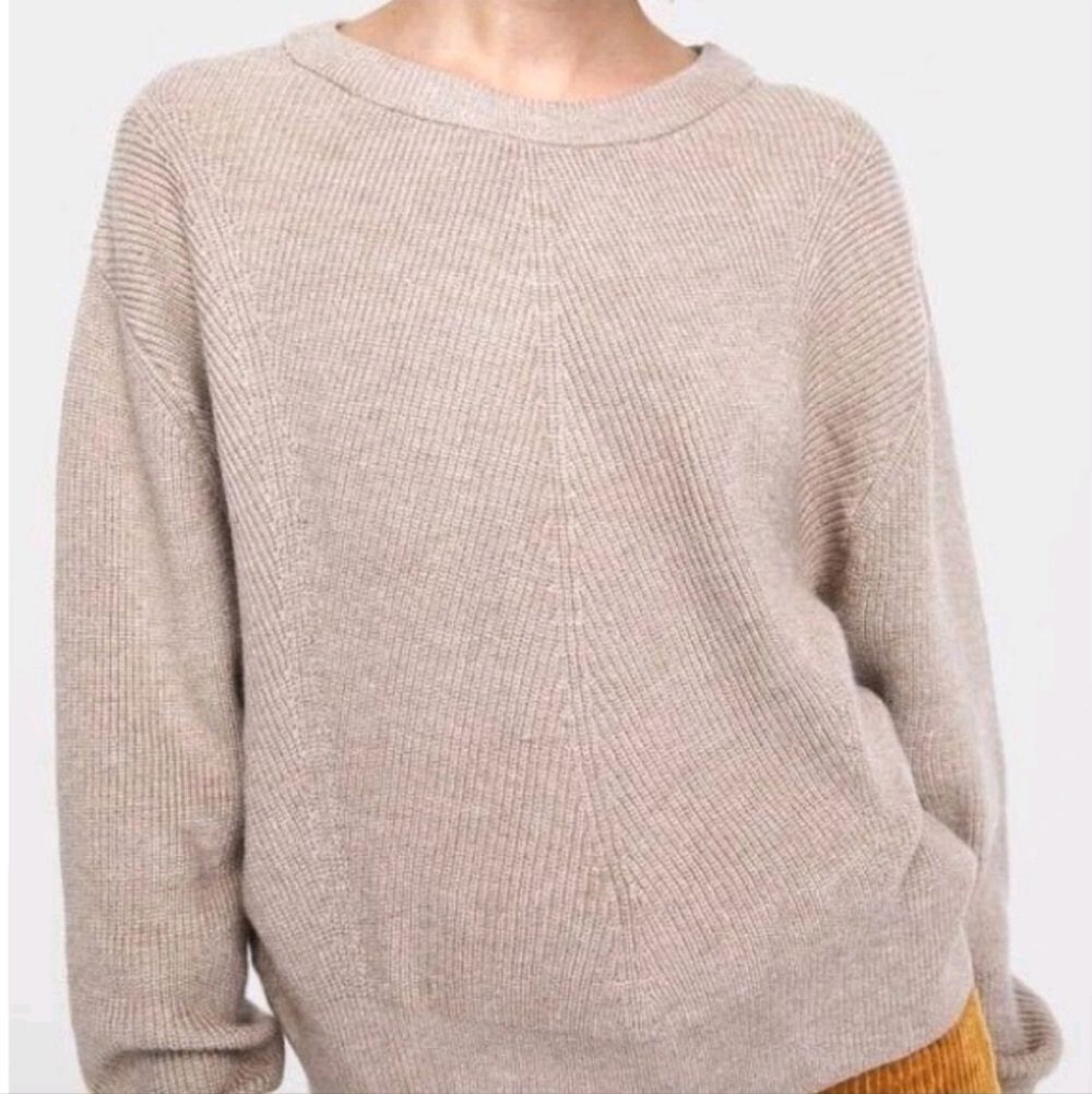 ZARA Beige Sweater XL Rib Knit Crop Minimalist Neutral 2655-Q